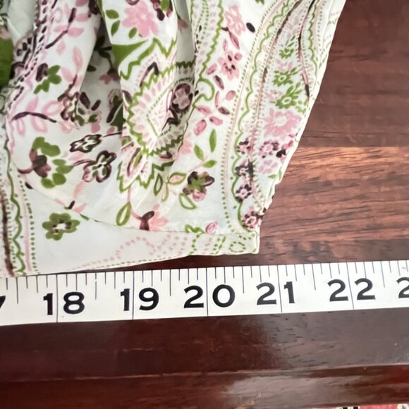Cottagecore Sheer Ruffle Womens Lg Green Pink Paisley Floral Tunic Top Boho Ties - Picture 9 of 10
